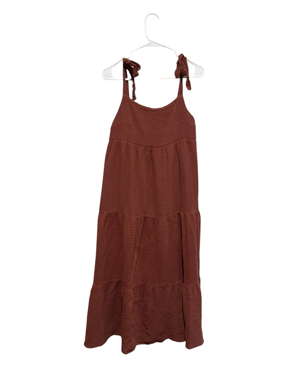 Women’s Sleeveless Tie-Shoulder Tiered Maxi Dress - Brown with pockets